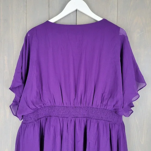 Hanna Nikole Purple Midi Dress Plus‎ Size 20W Empire waist Flutter Sleeve - Picture 4 of 7